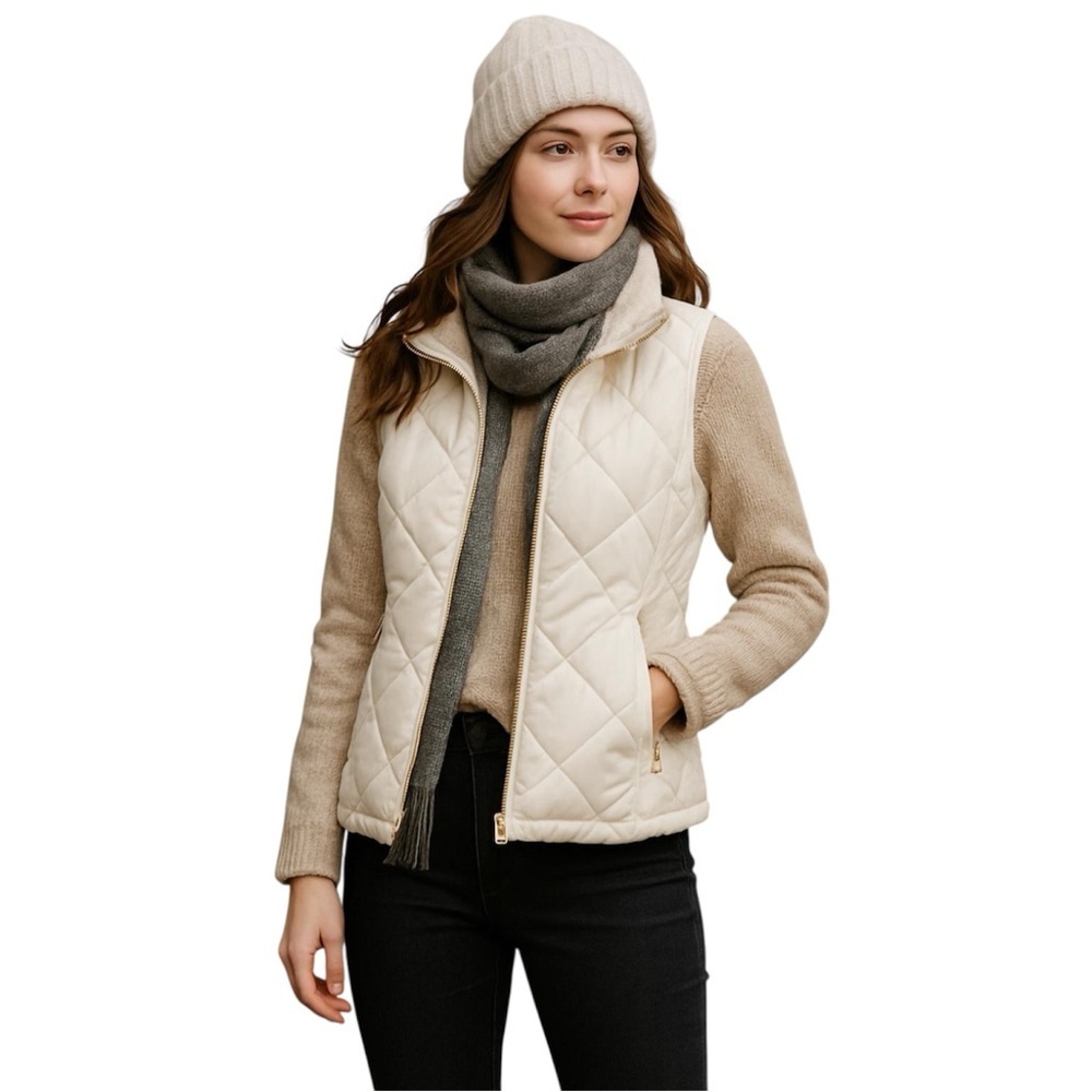 Ralph Lauren Winter Puff Quilted Faux Fur Vest Ivory Reversible size medium